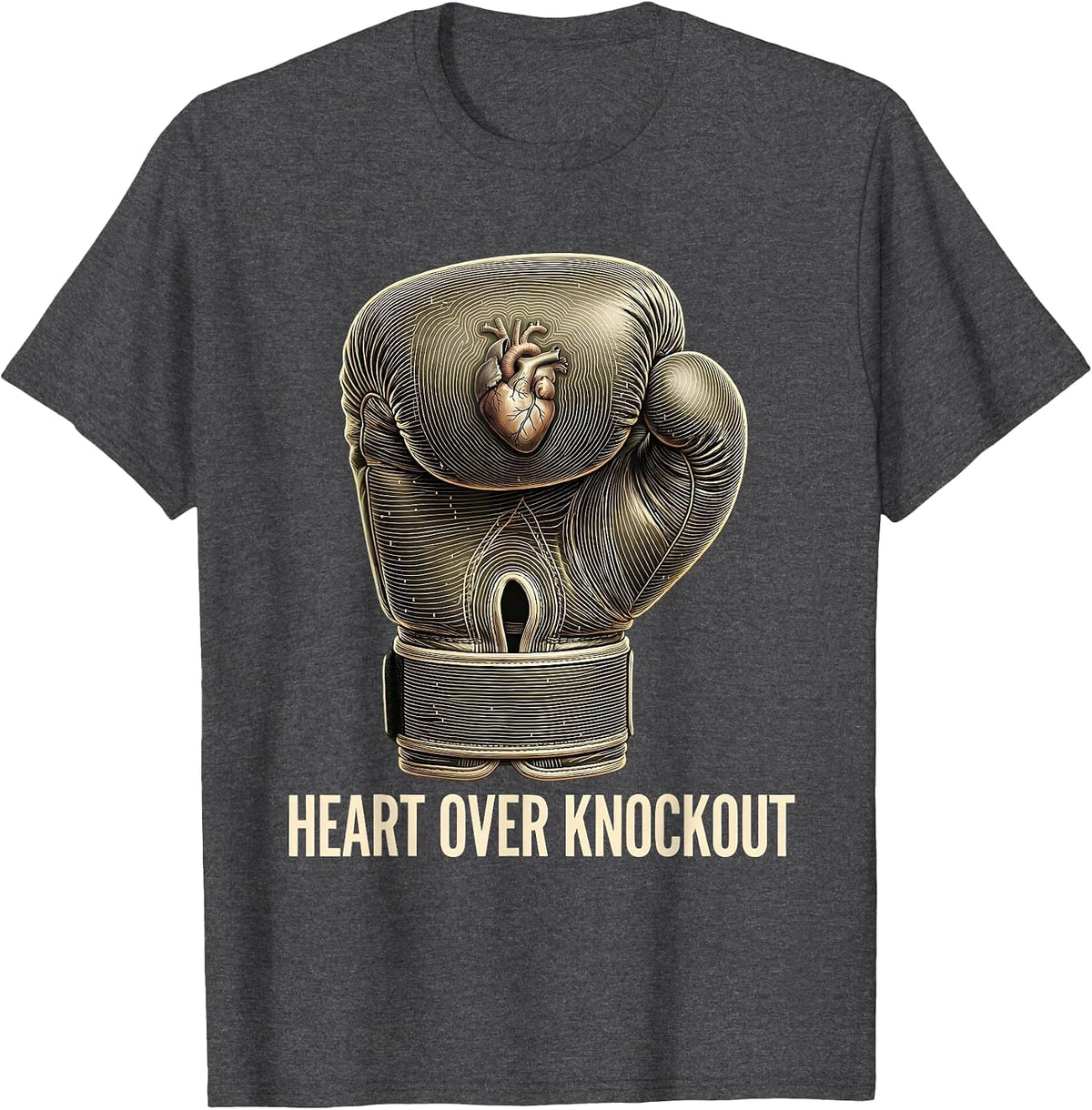 Men's Heart Over Knockout Boxing Graphic Design T-Shirt - Dark Heather Grey