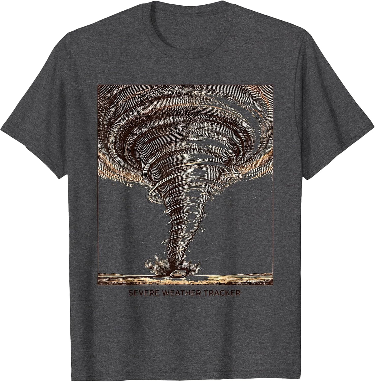 Men's Severe Weather Tracker Crosshatch Etching Tornado Chaser T-Shirt - Dark Heather Grey