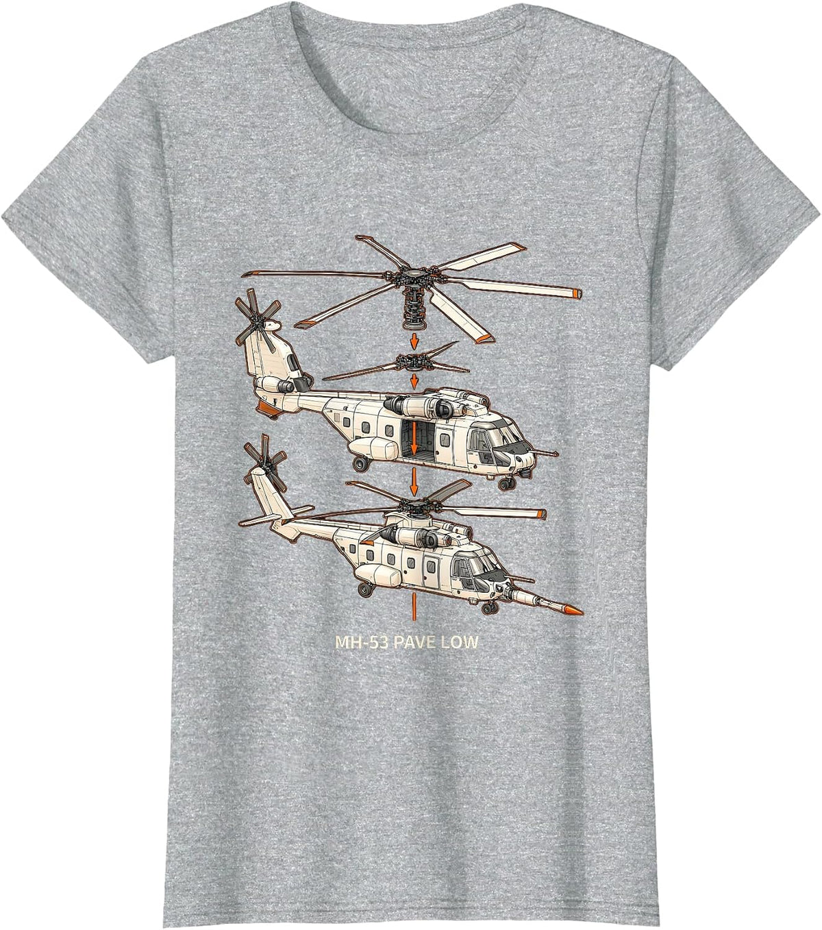MH-53 Pave Low Military Helicopter Veteran Tribute Pilot T-Shirt - Heather Grey