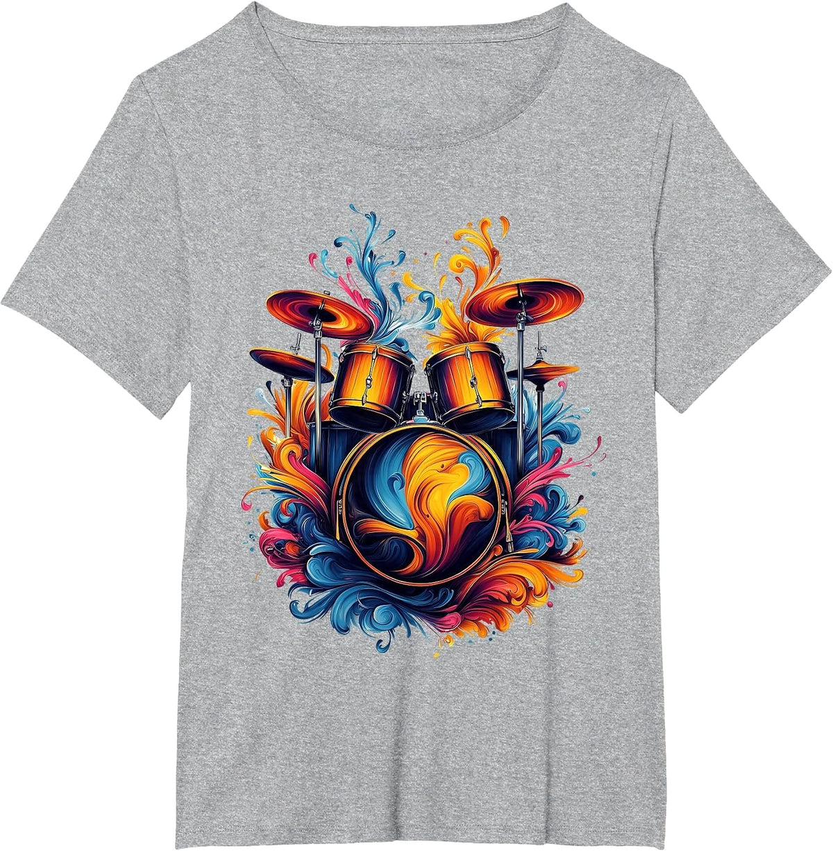 Watercolor Drums Tshirt Drummer Musician Drums T-Shirt - Heather Grey