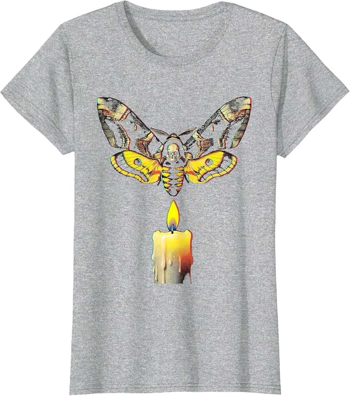 Punk Rock Moth and Candle Flame Graphic T-Shirt - Heather Grey