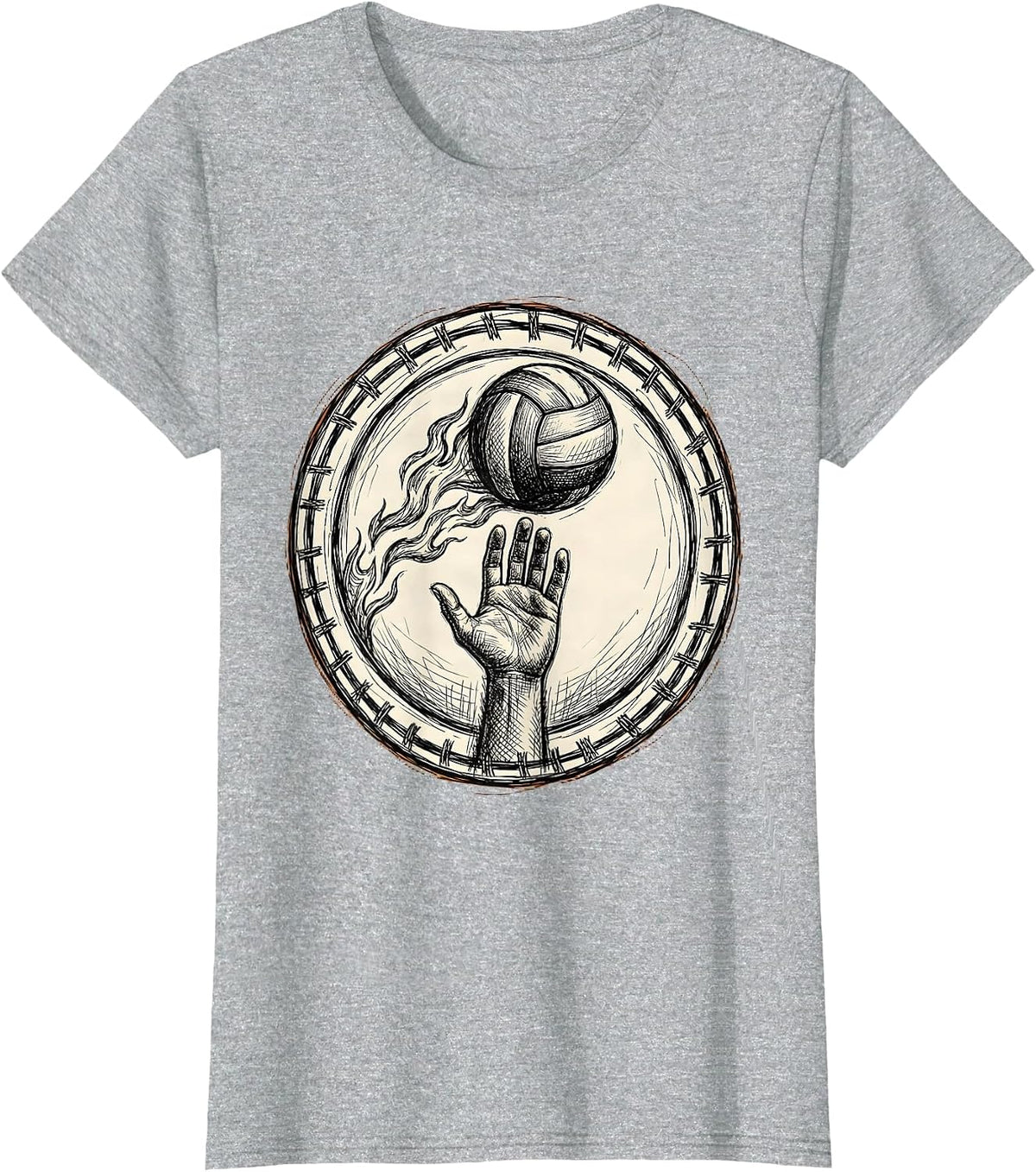 Women's Volleyball Mom Flaming Serve Graphic Design T-Shirt - Heather Grey