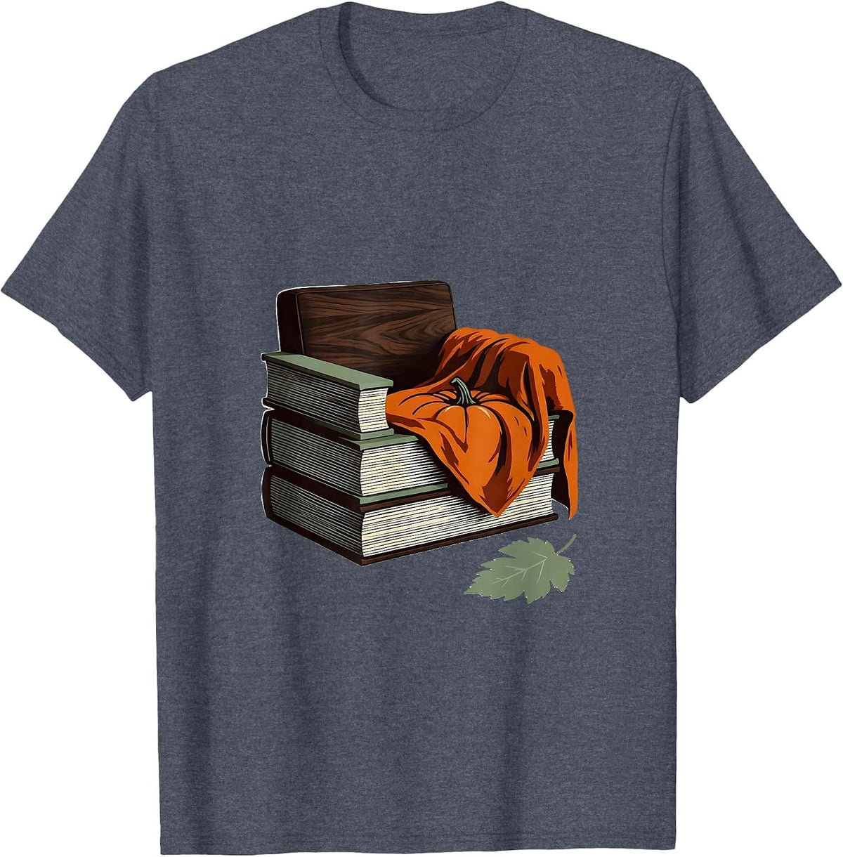 Broad Armchair Book Stack Fall Reading Teacher Humor T-Shirt - Heather Blue