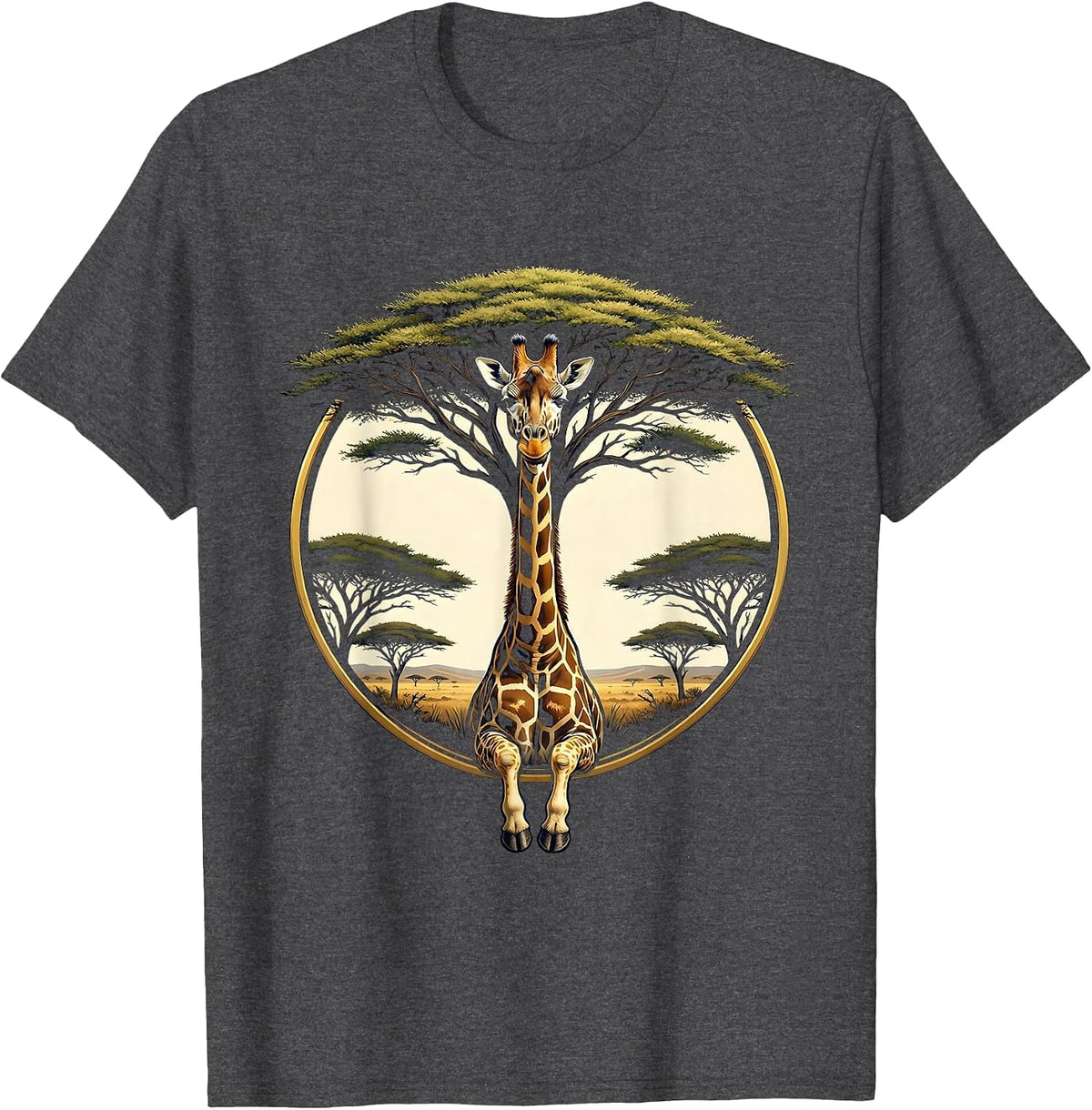Safari Giraffe Acacia Tree Nature Illustration T-Shirt - Dark Heather Grey