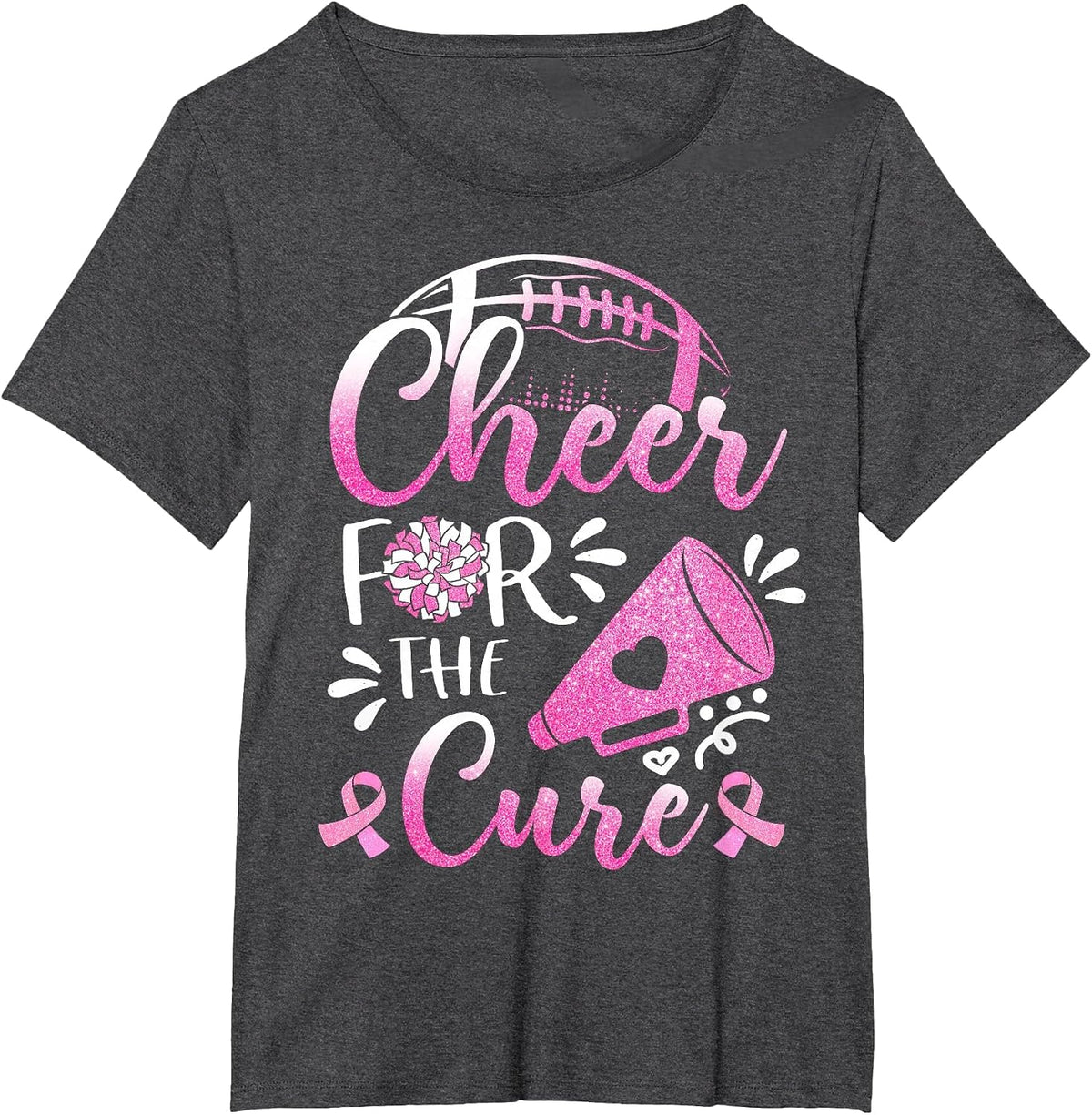Womens Breast Cancer Awareness Cheer for The Cure Football T-Shirt - Dark Heather Grey