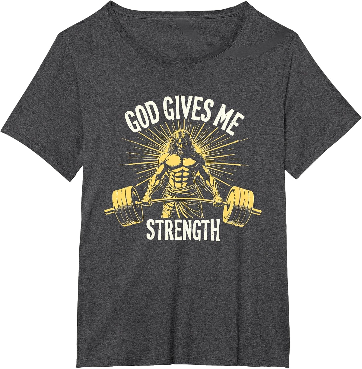 God Gives Me Strength Christian Jesus Workout Weightlifting T-Shirt - Dark Heather Grey