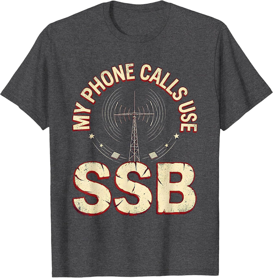 Men's My Phone Calls Use SSB Patriotic Ham Radio Operator Hobbyist T-Shirt - Dark Heather Grey