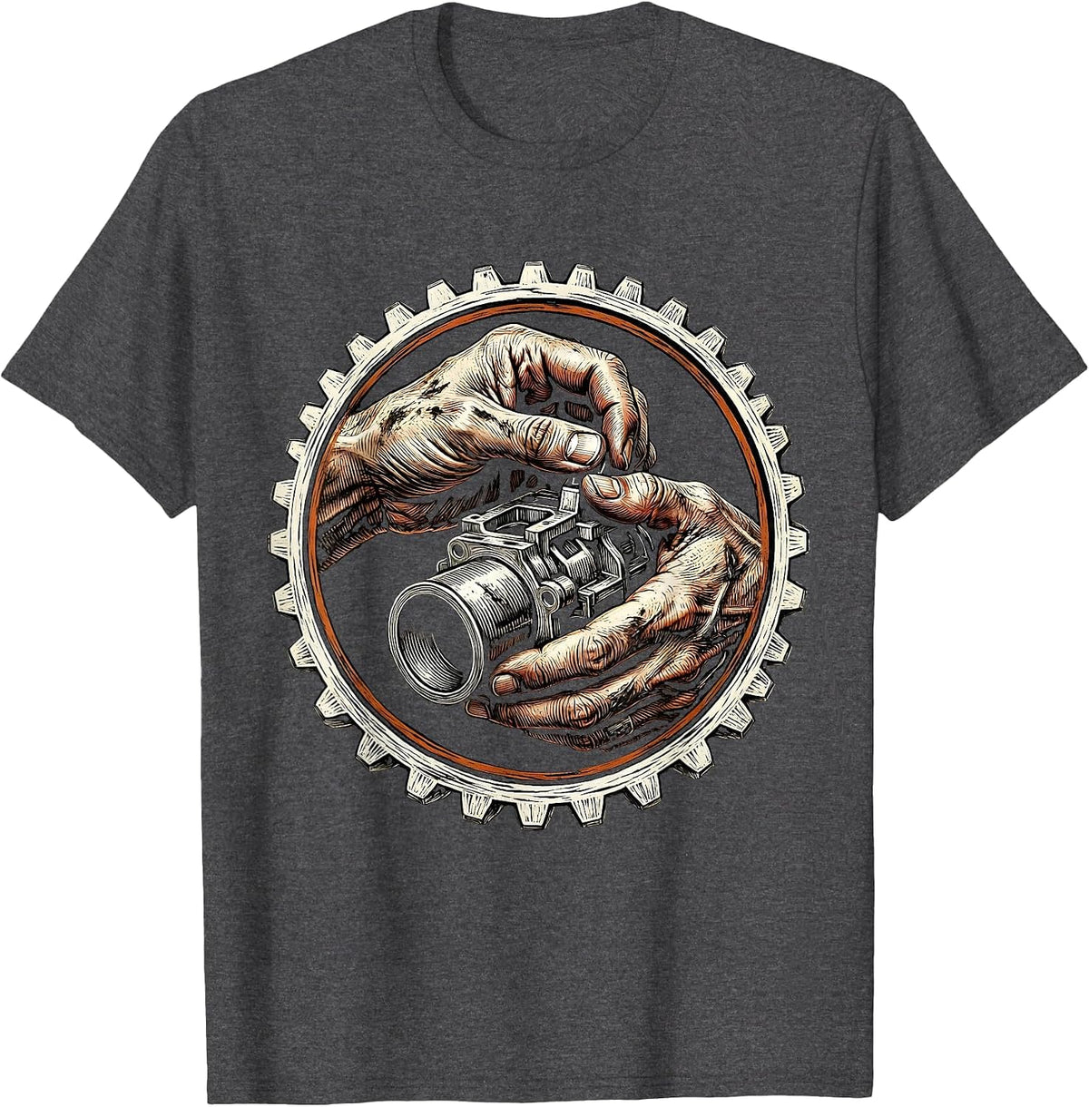 Carburetor Assembly Close-Up Mechanic Graphic T-Shirt - Dark Heather Grey