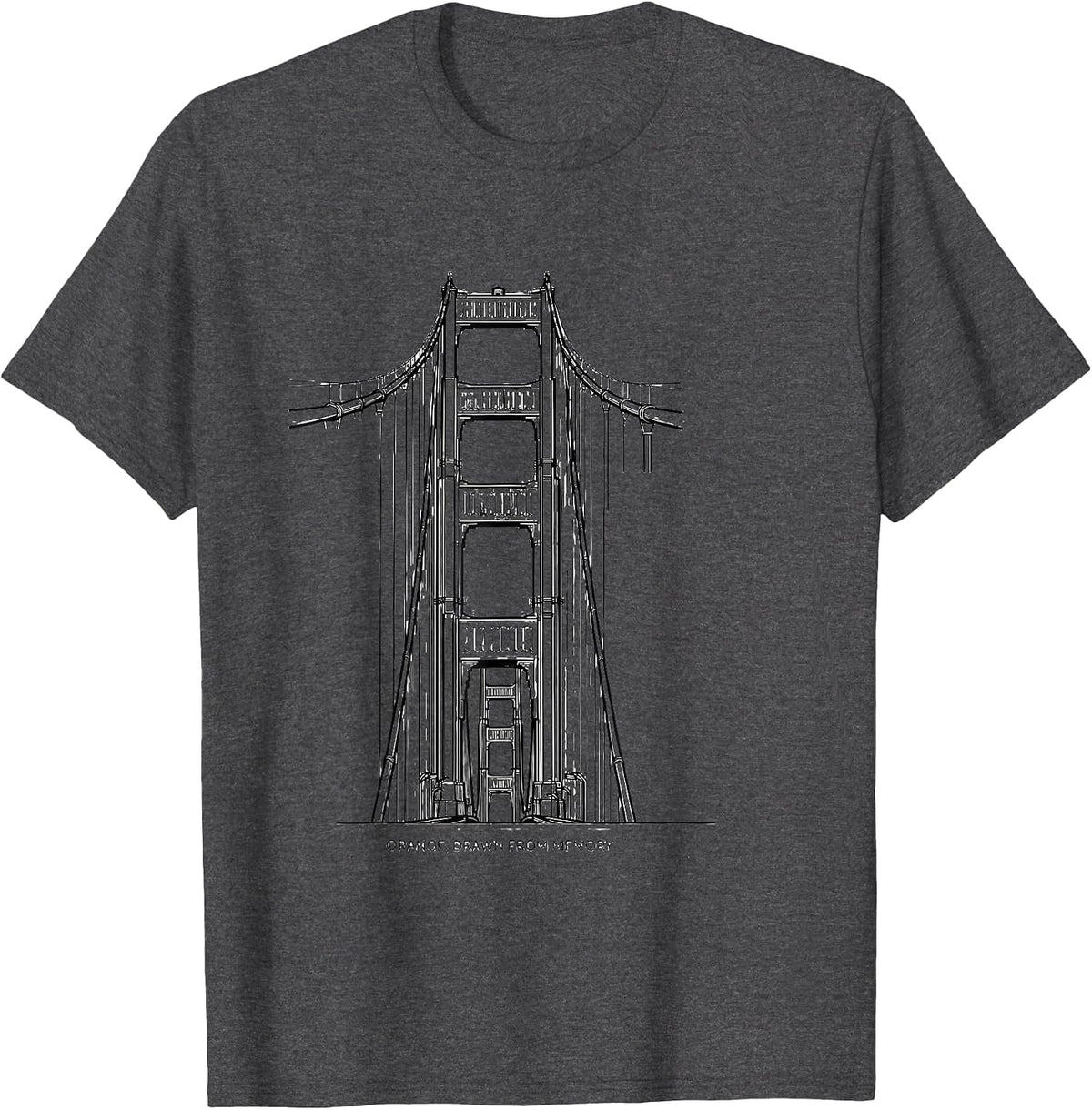 Men's Orange Drawn From Memory Line Art Golden Gate Bridge T-Shirt - Dark Heather Grey