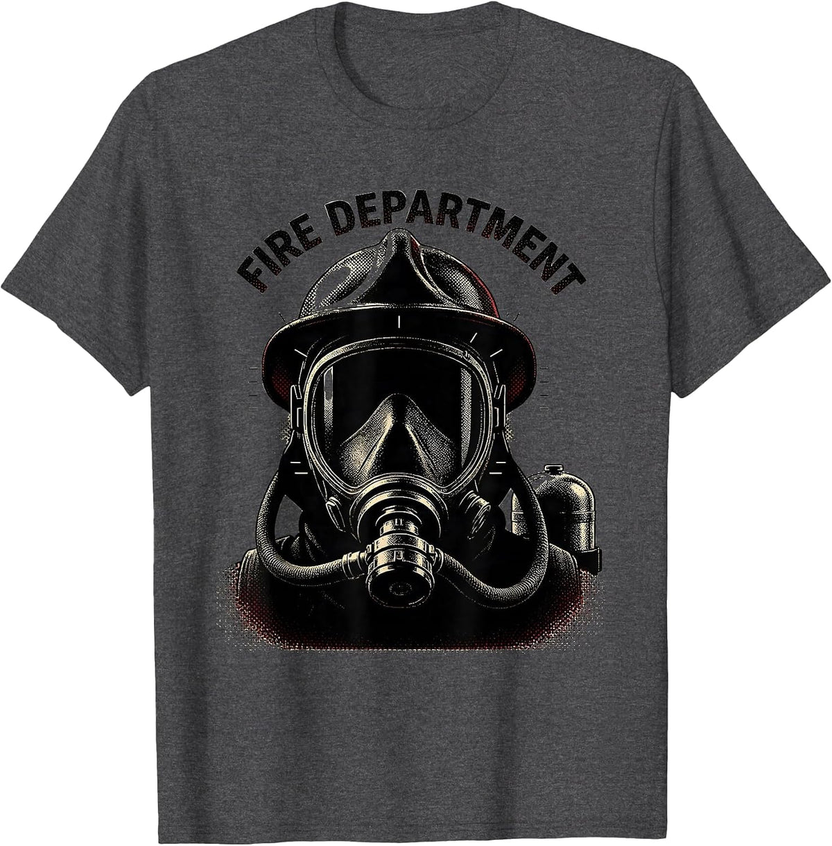 Fire Department Blackwork Dotwork Firefighter Badge Humor T-Shirt - Dark Heather Grey
