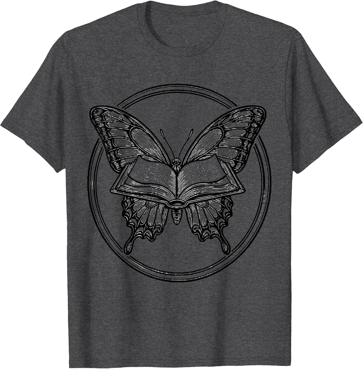 Reading Teacher Open Book Butterfly Wings Design T-Shirt - Dark Heather Grey