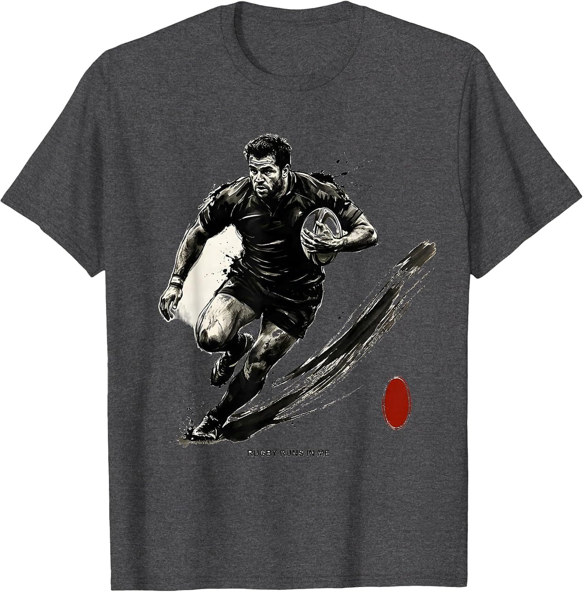 Rugby Runs In Me Passionate Fan Design T-Shirt - Dark Heather Grey