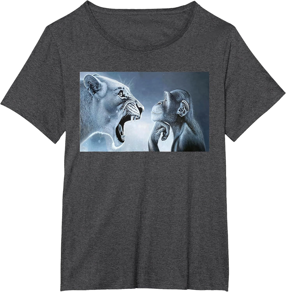 Monkey and Lion Ragebait Meme T-Shirt - Dark Heather Grey