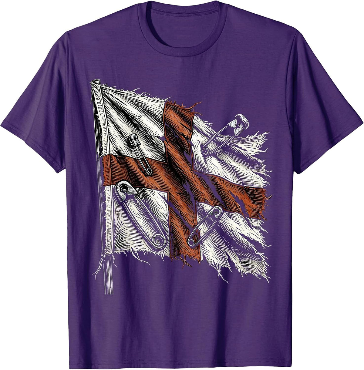 Punk Safety Pin Torn Flag Graphic Design T-Shirt - Purple