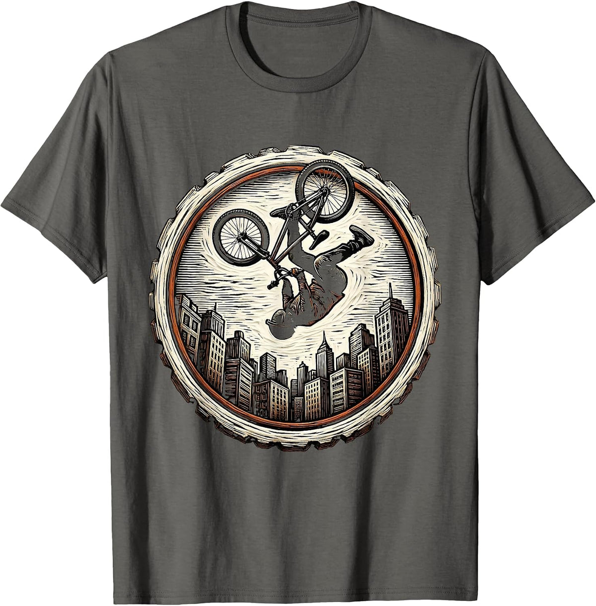 BMX Backflip City Skyline Graphic Tee T-Shirt - Asphalt Grey