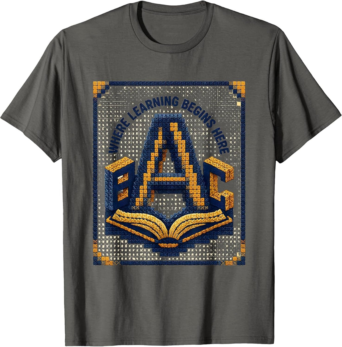 Where Learning Begins Here ABCD Teacher Design T-Shirt - Asphalt Grey