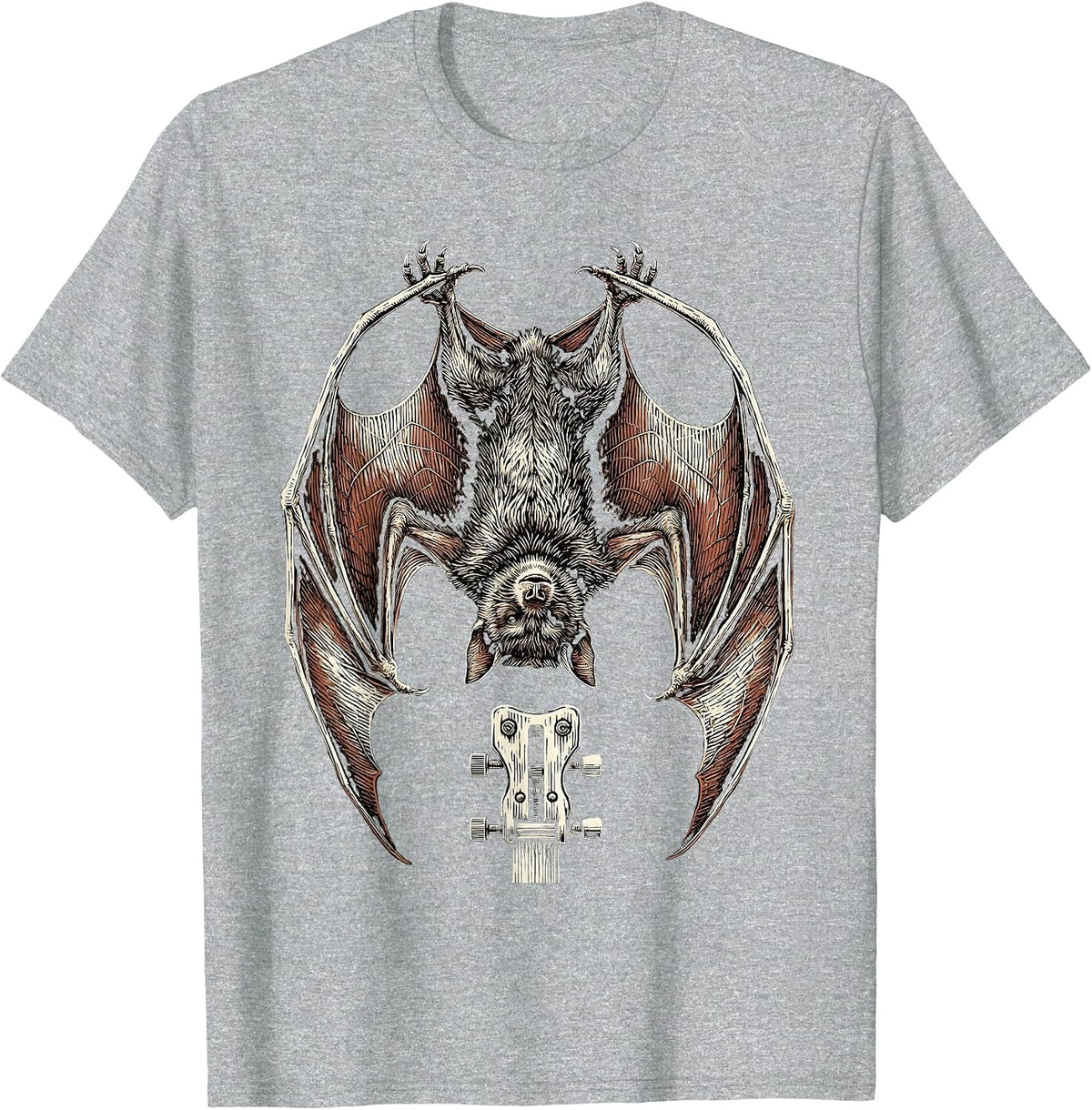 Men's Bat on Guitar Tremolo Arm Rock Music Graphic T-Shirt - Heather Grey
