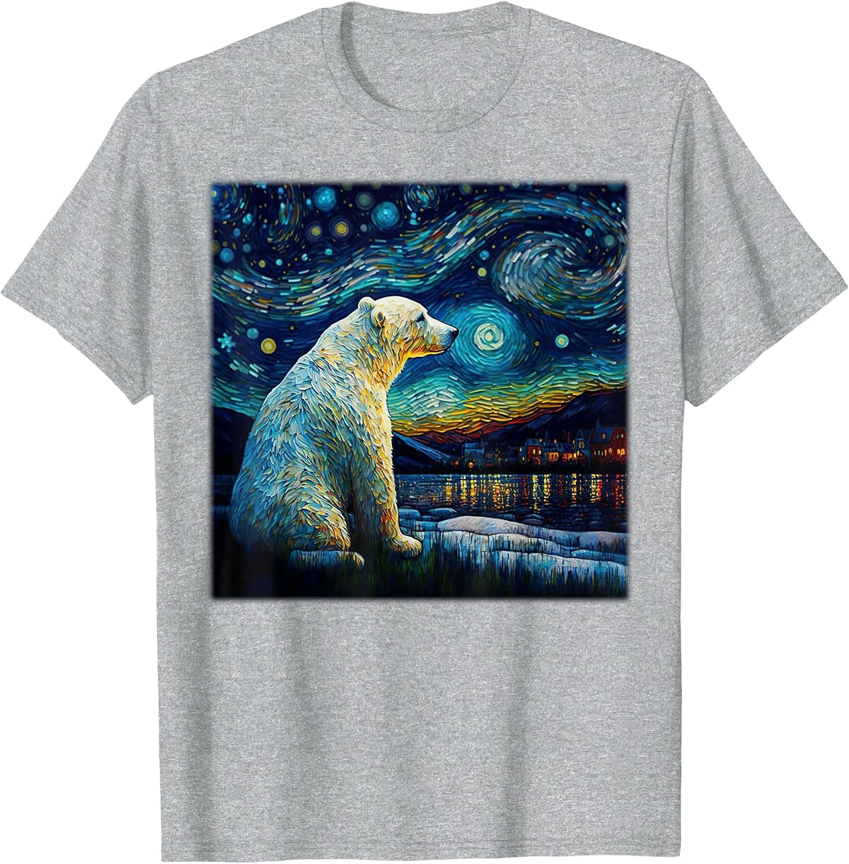Surrealism Starry Night Polar Bear T-Shirt - Heather Grey