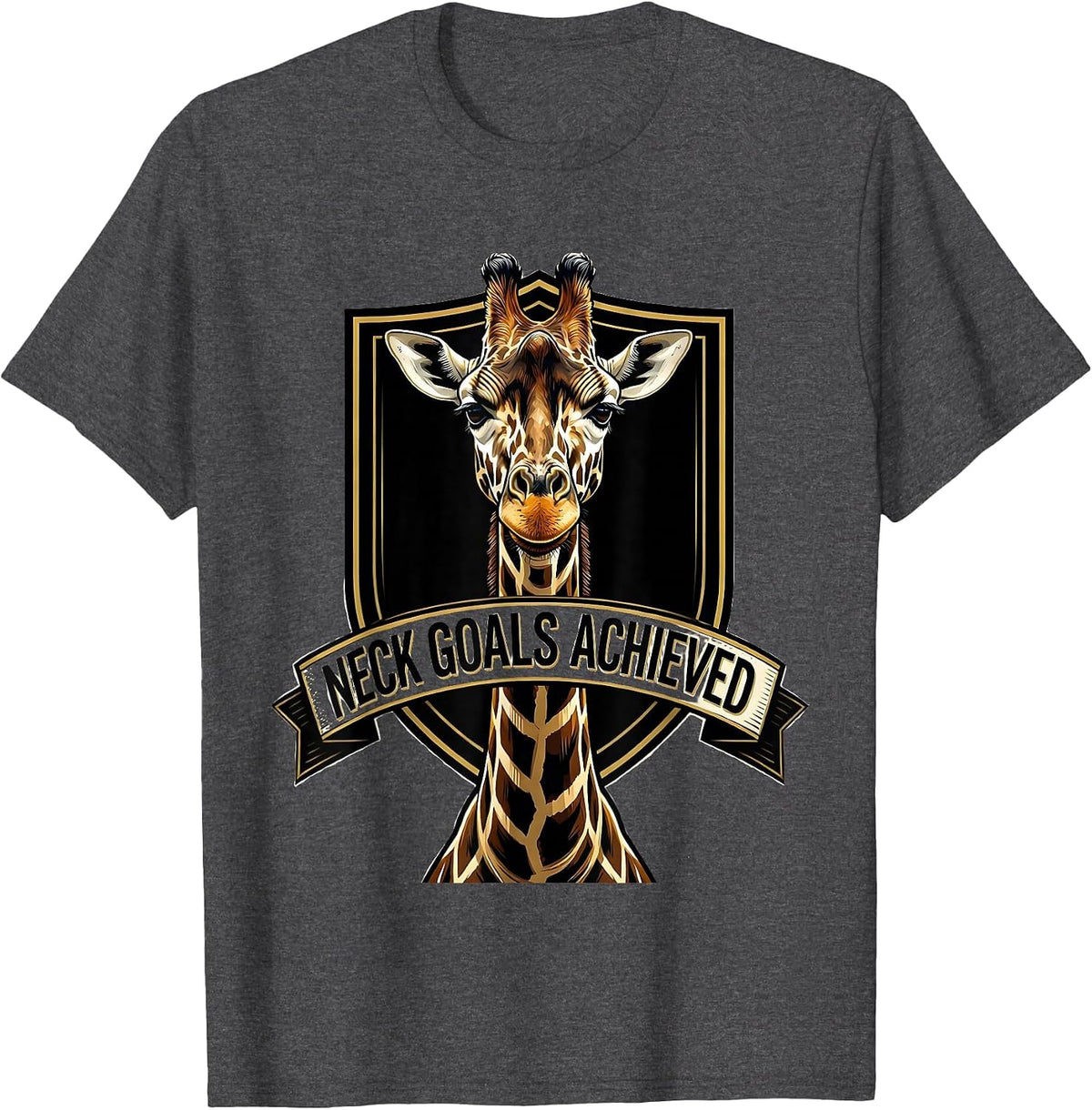 Neck Goals Achieved Funny Giraffe Design T-Shirt - Dark Heather Grey