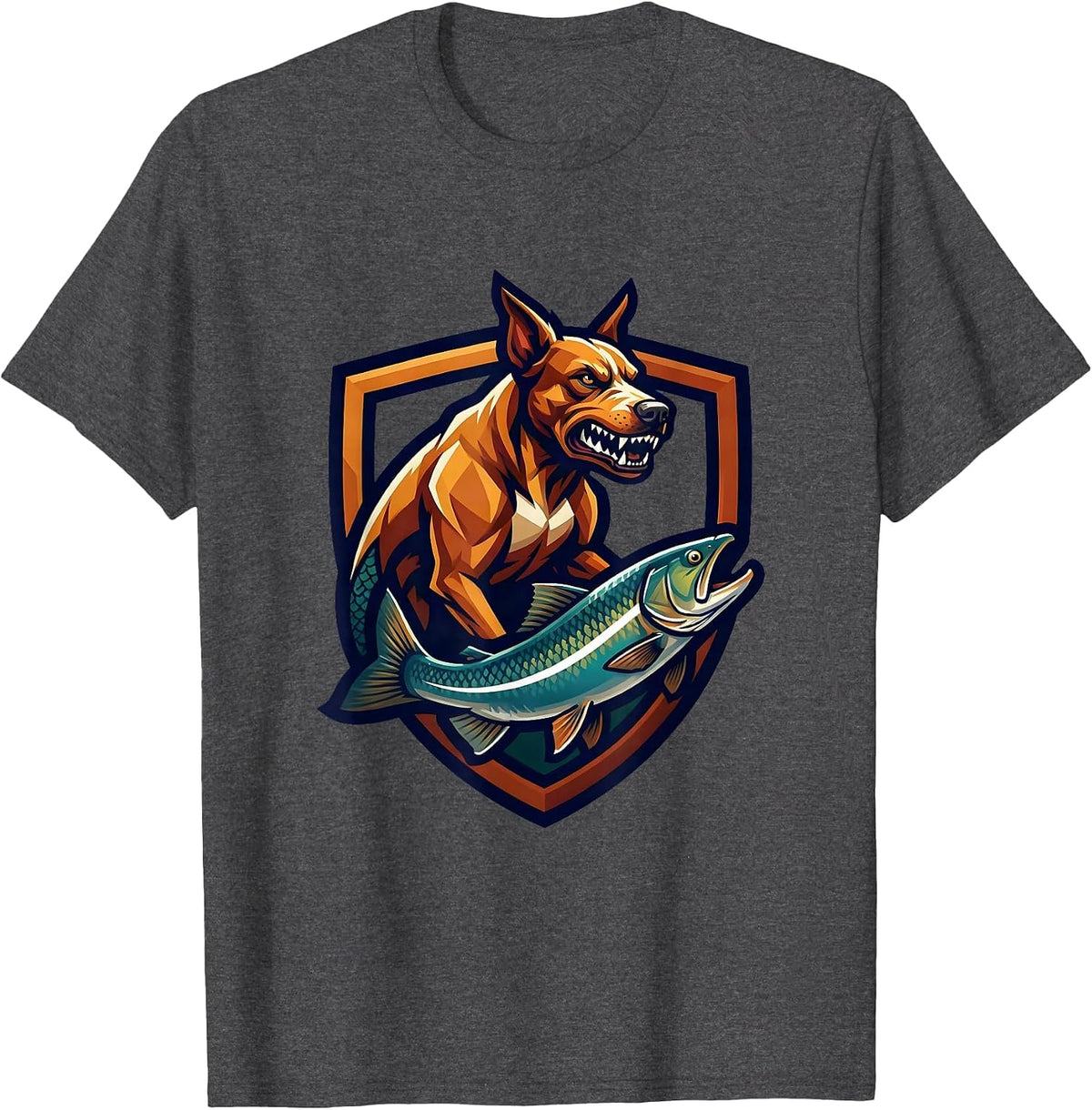 Huntrix Trout Leap Hunting Dog Reflection Graphic T-Shirt - Dark Heather Grey
