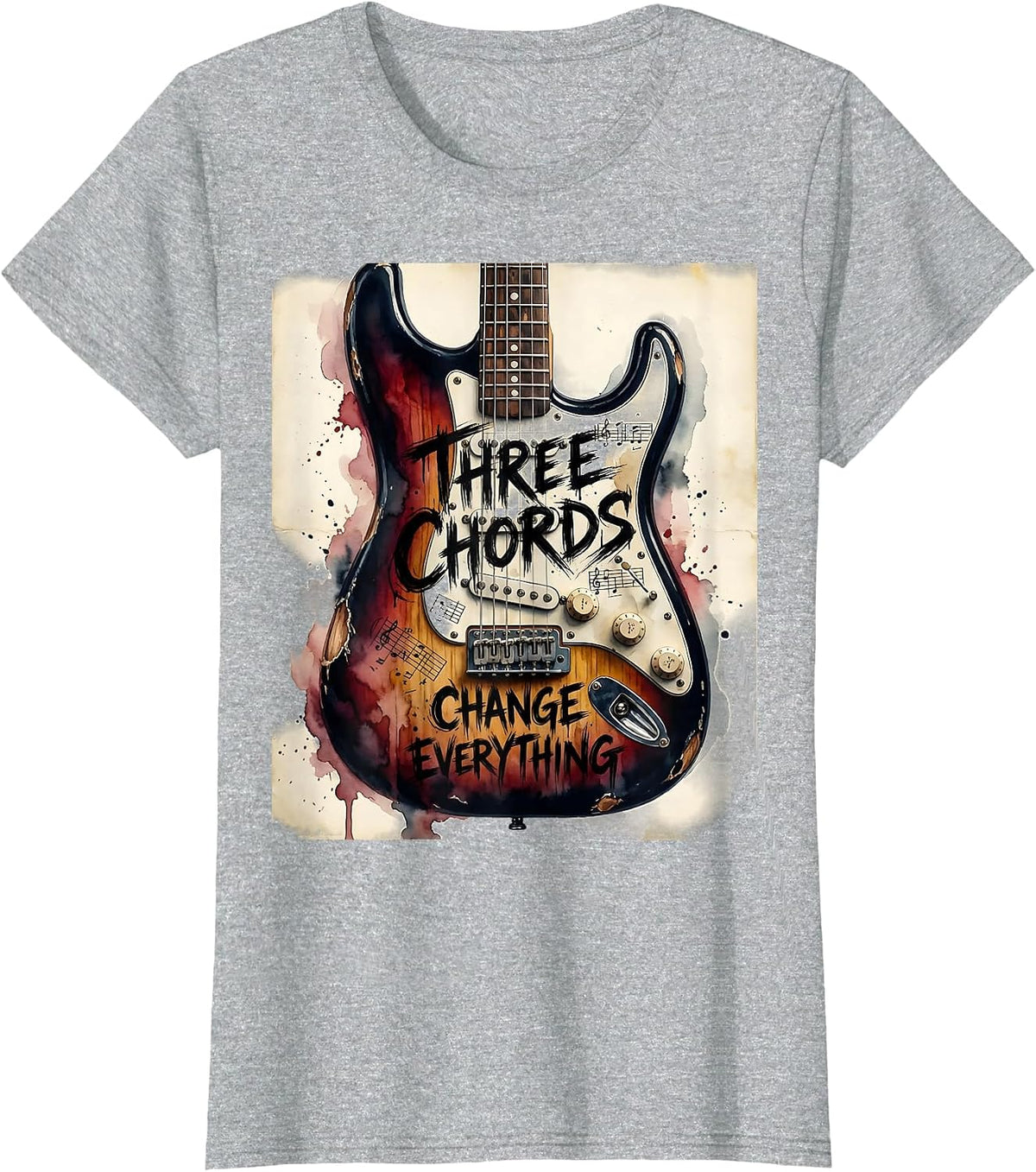 Three Chords Change Everything Punk Rock Design T-Shirt - Heather Grey