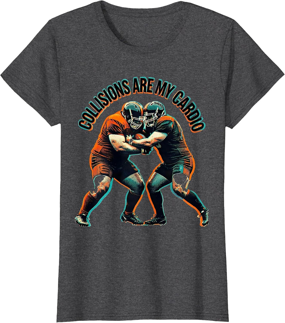 Women's Collisions Are My Cardio Rugby Design T-Shirt - Dark Heather Grey