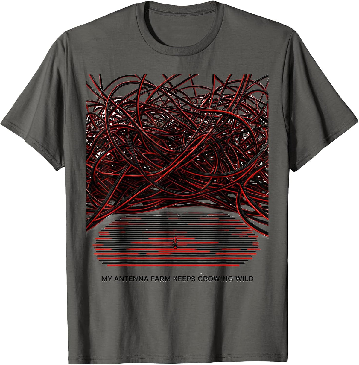 Men's My Antenna Farm Keeps Growing Wild Funny Ham Radio Operator T-Shirt - Asphalt Grey