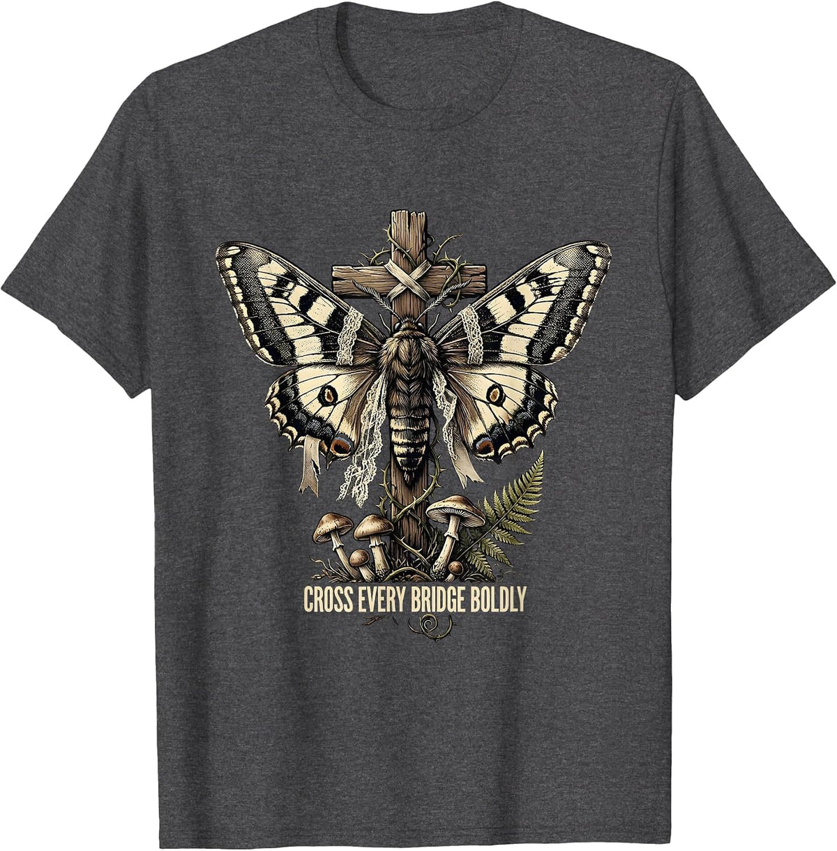 Cross Every Bridge Boldly Faith Inspired Design T-Shirt - Dark Heather Grey