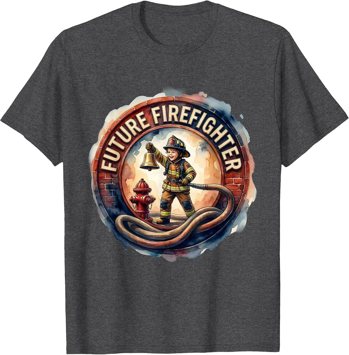 Future Firefighter Watercolor Toddler Boy Birthday Party T-Shirt - Dark Heather Grey