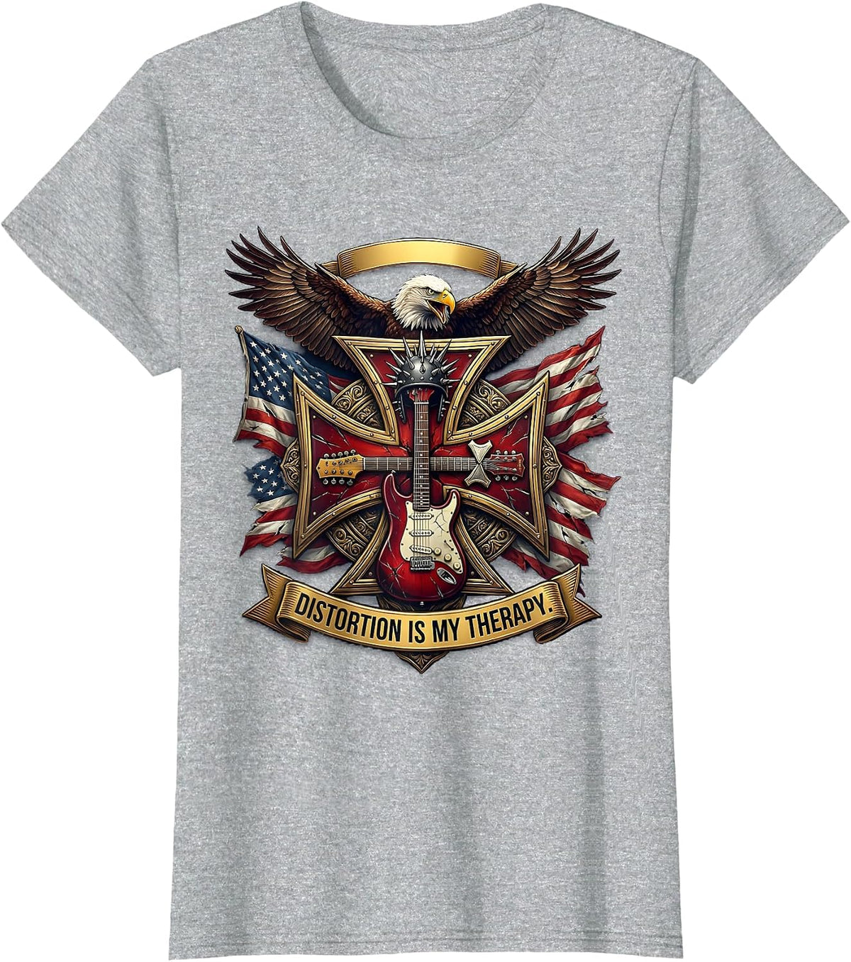 Distortion Is My Therapy Punk Music Design T-Shirt - Heather Grey