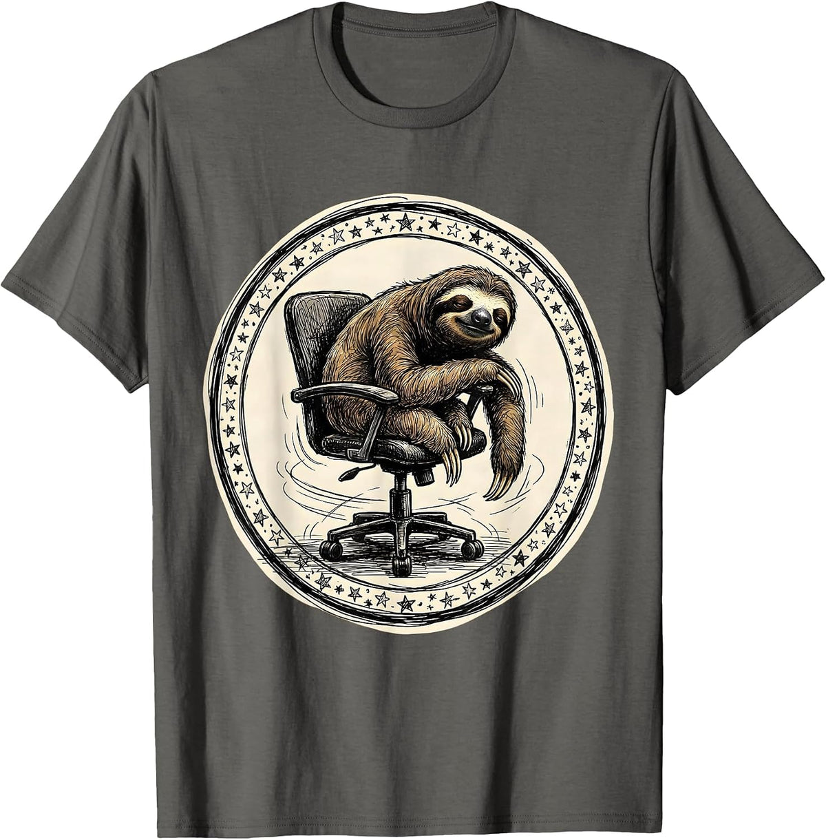 Men's Spinning Sloth Office Chair Funny Lazy Art T-Shirt - Asphalt Grey