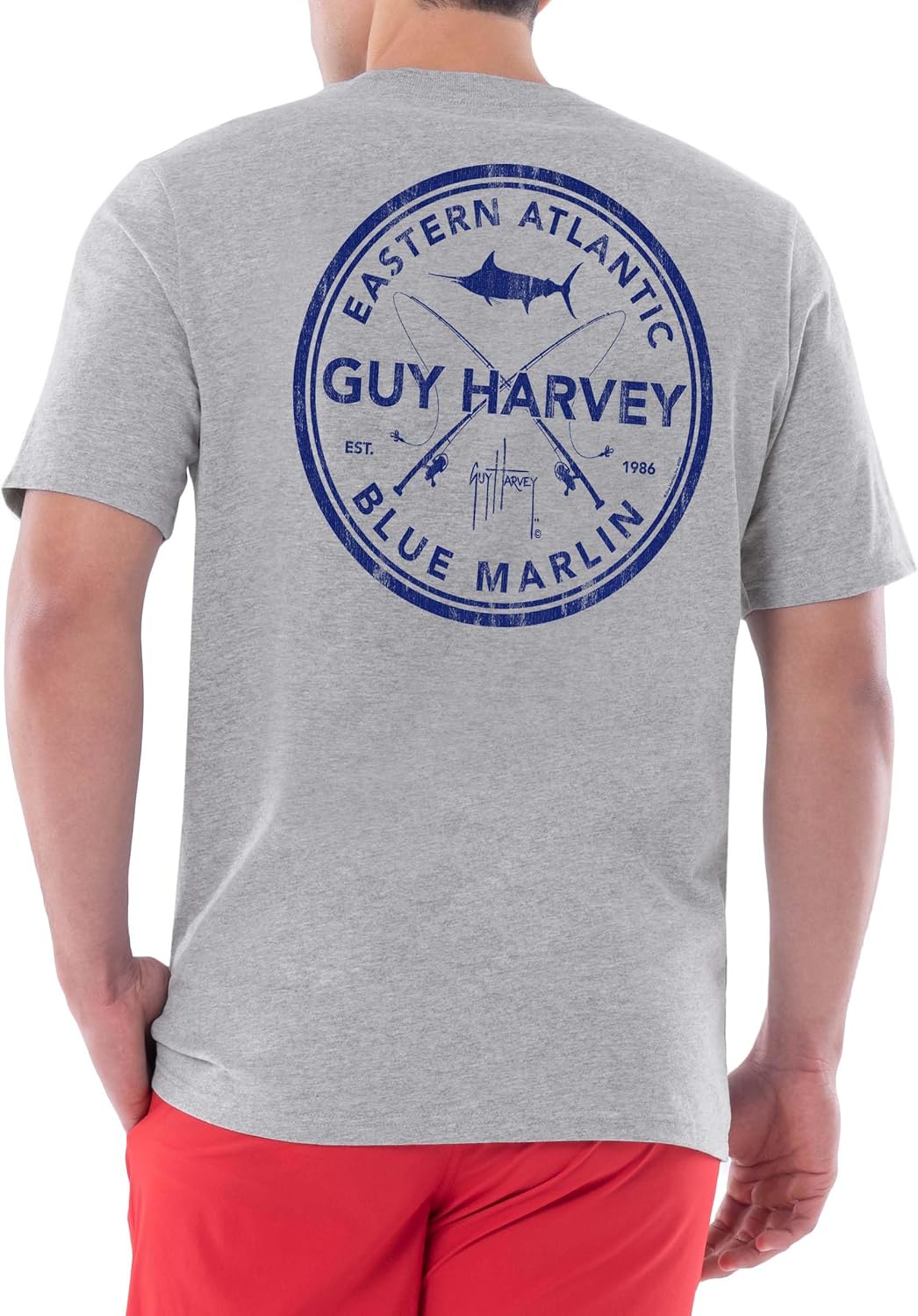 Guy Harvey Men’s Short Sleeve OG Cotton Graphic T-Shirt - Sport Grey Heather\/Ea Blue Marlin