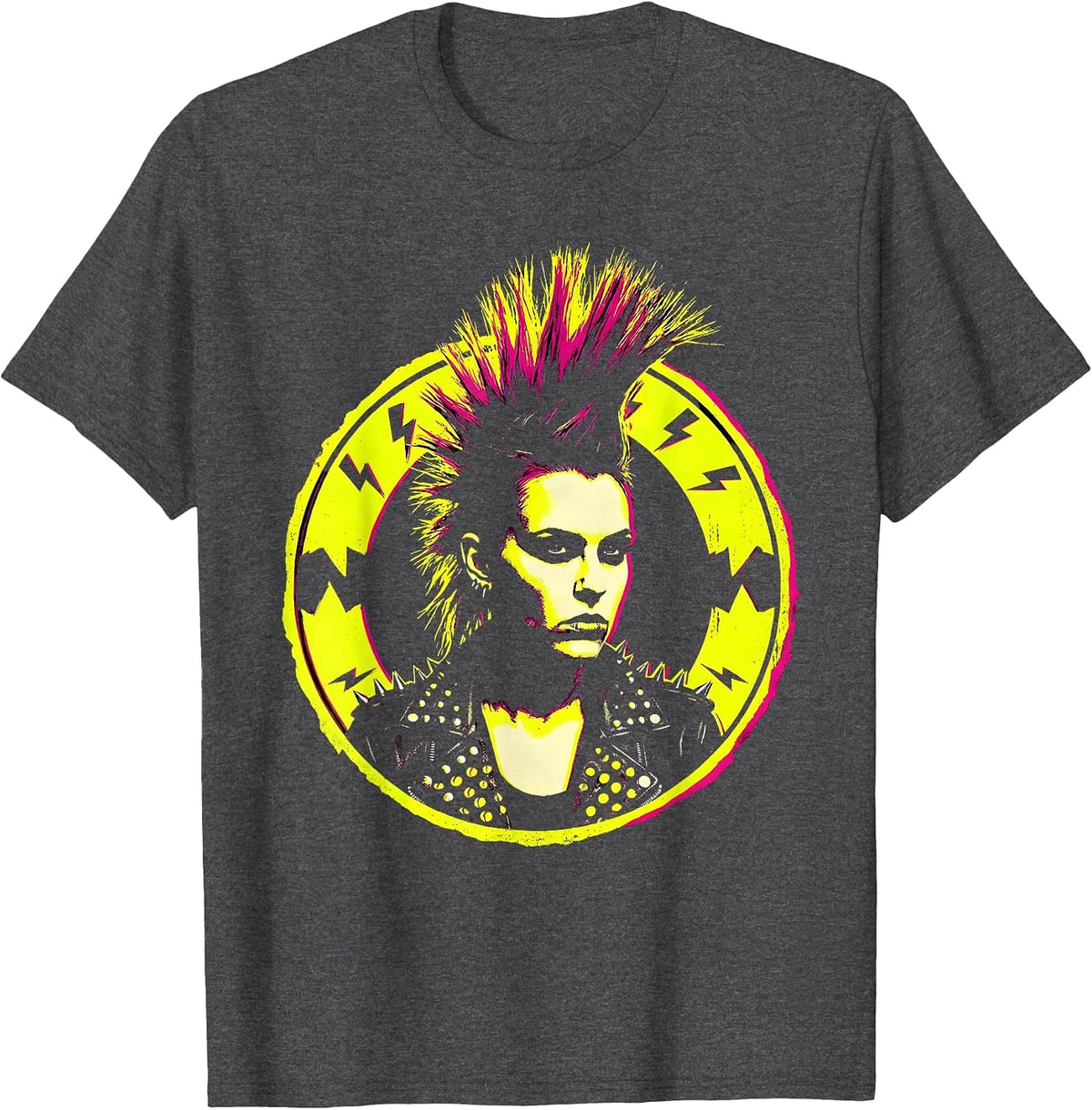 Punk Mohawk Studded Jacket Rock Band Graphic T-Shirt - Dark Heather Grey