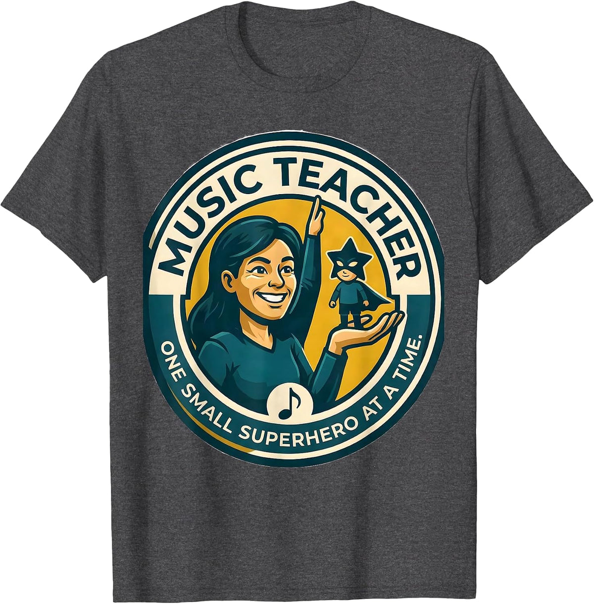 Men's Music Teacher One Small Superhero At A Time Funny T-Shirt - Dark Heather Grey
