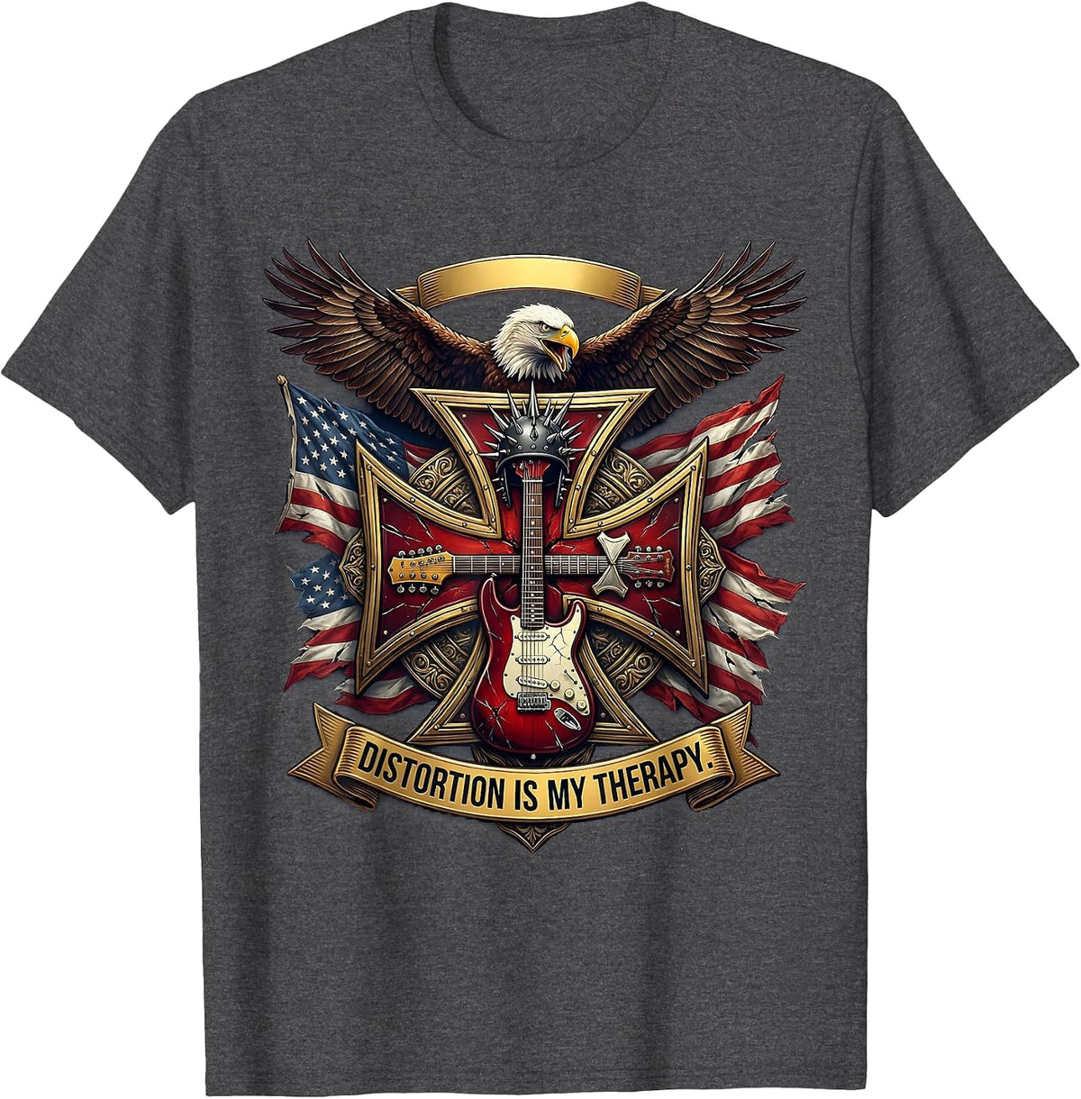 Distortion Is My Therapy Punk Music Design T-Shirt - Dark Heather Grey