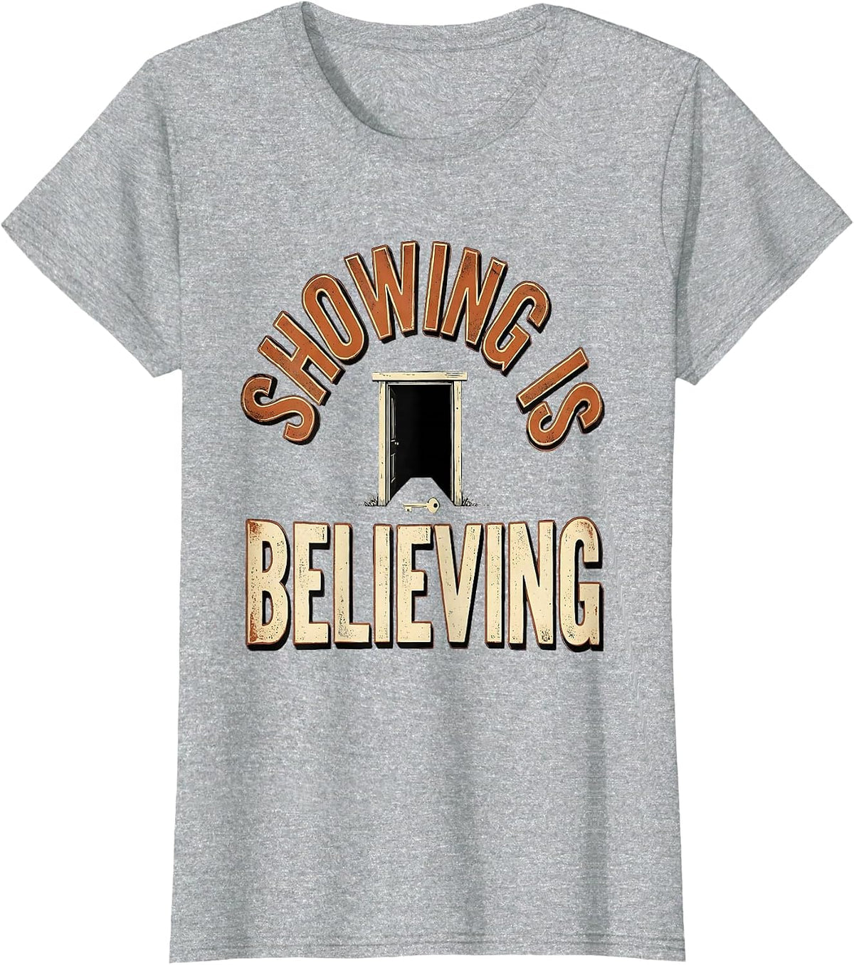Women's Showing Is Believing Vintage Realtor Real Estate Agent Humor T-Shirt - Heather Grey