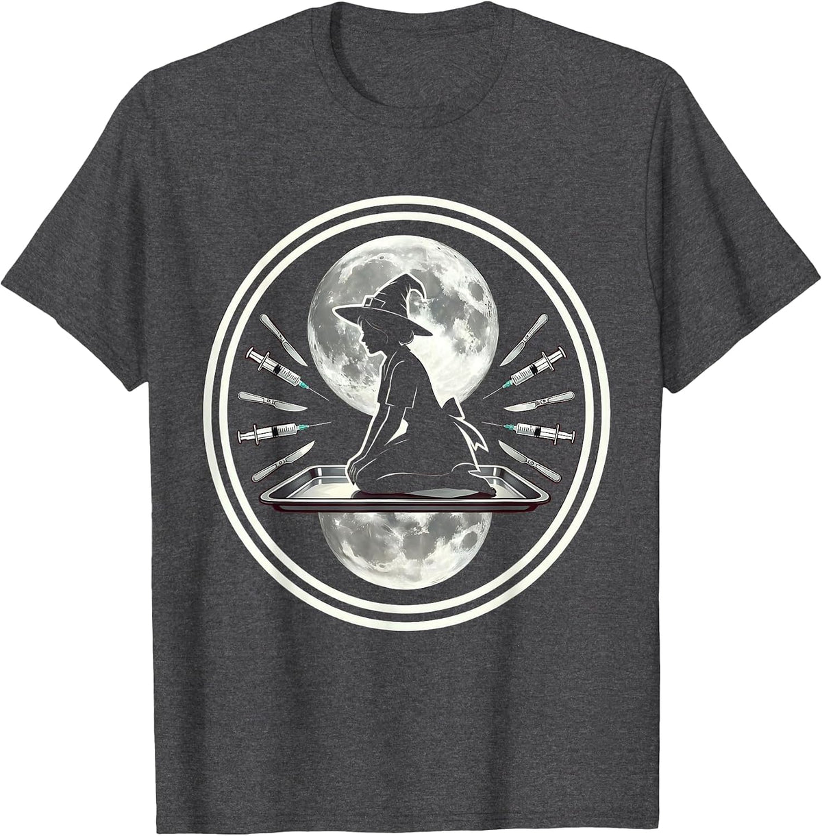 Halloween Nurse Full Moon Surgical Tray Graphic T-Shirt - Dark Heather Grey