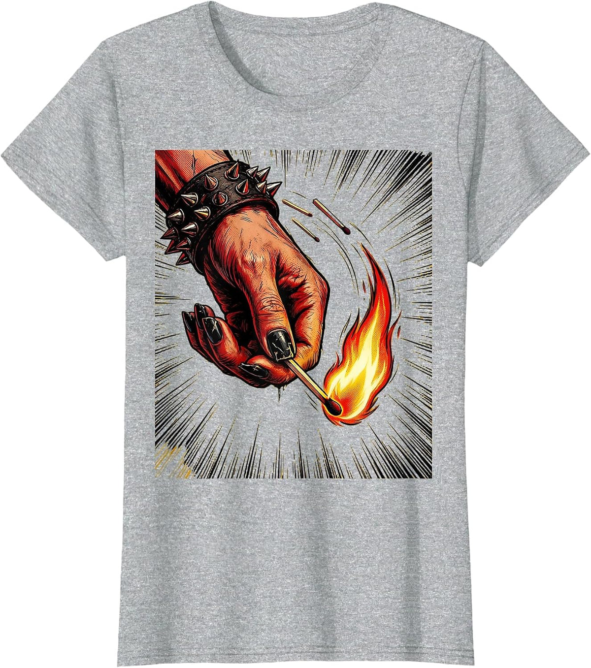 Punk Lit Match Drop Graphic Tee T-Shirt - Heather Grey