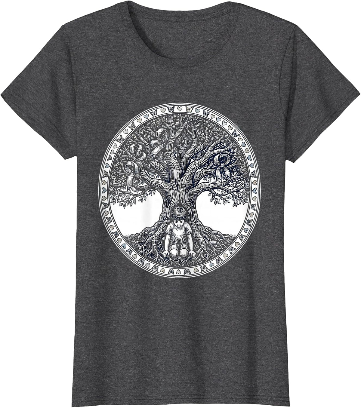 Women's Down Syndrome Awareness Tree Planting Growth Art T-Shirt - Dark Heather Grey