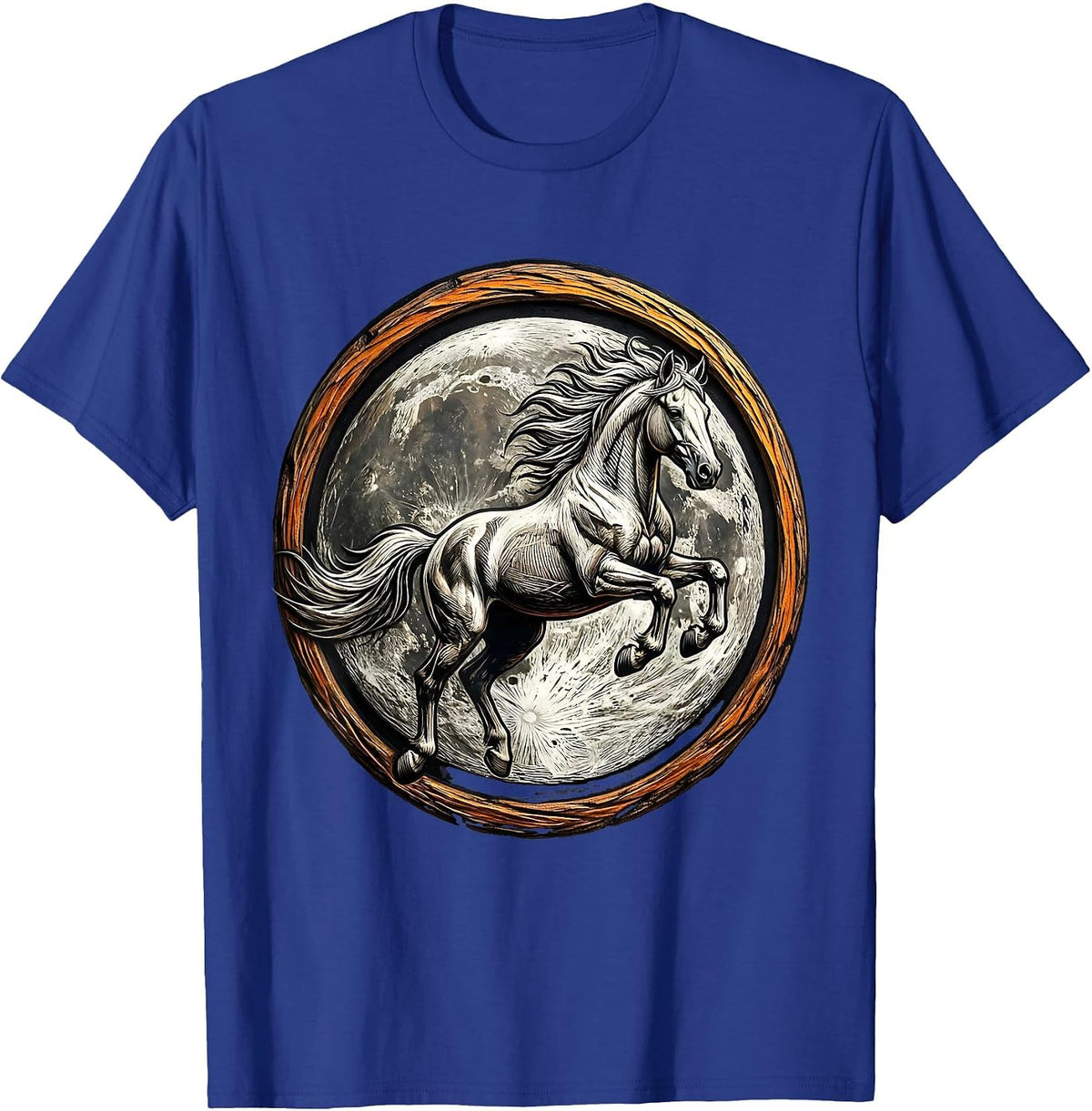 Horse Leaping Over Full Moon Graphic T-Shirt - Royal Blue