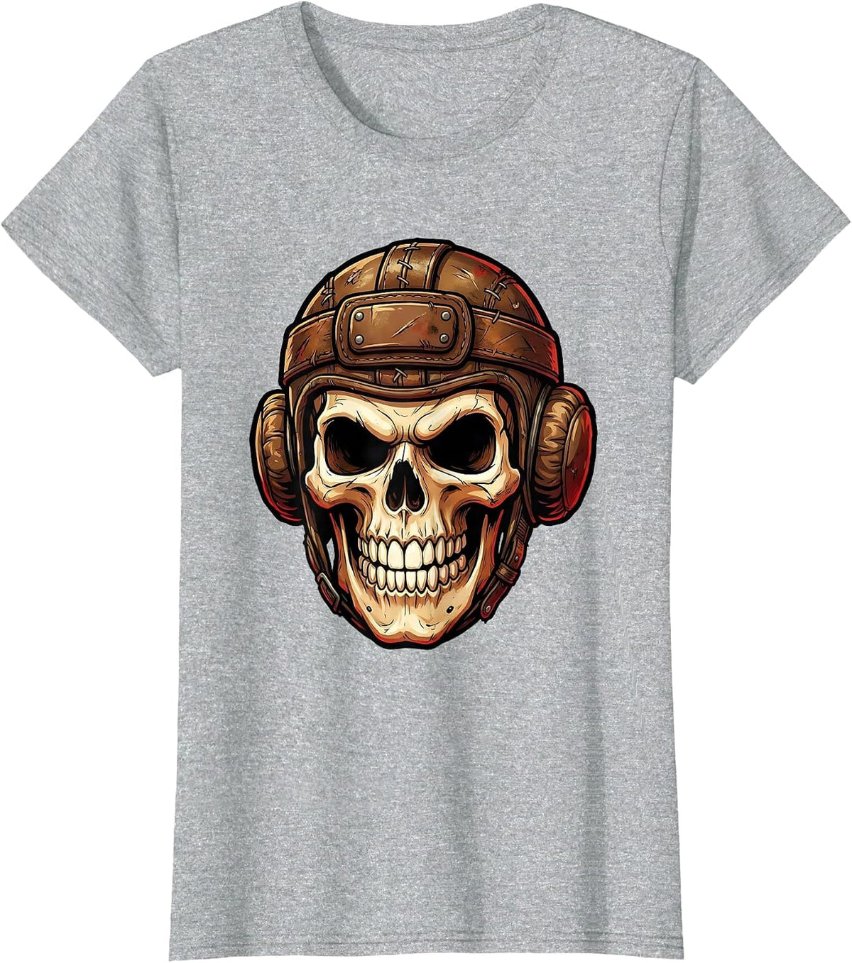 Skull Rugby Headguard Graphic Design T-Shirt - Heather Grey