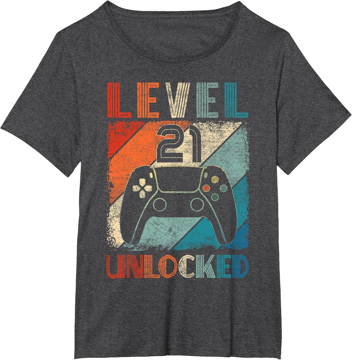 Vintage Level 21 Unlocked Video Gamer 21st Birthday T-Shirt - Dark Heather Grey