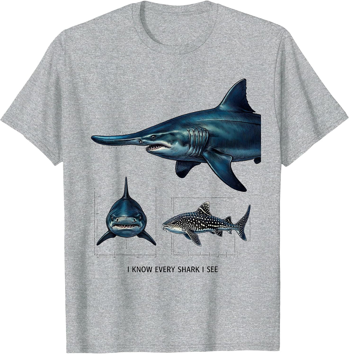 Men's I Know Every Shark I See Funny Shark Lover Marine Biology T-Shirt - Heather Grey