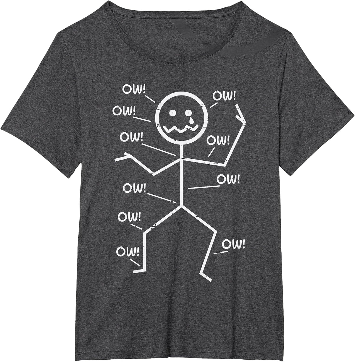 Crying Stickman Ow Ow Funny Pain Meme Humor Men Women Kids T-Shirt - Dark Heather Grey
