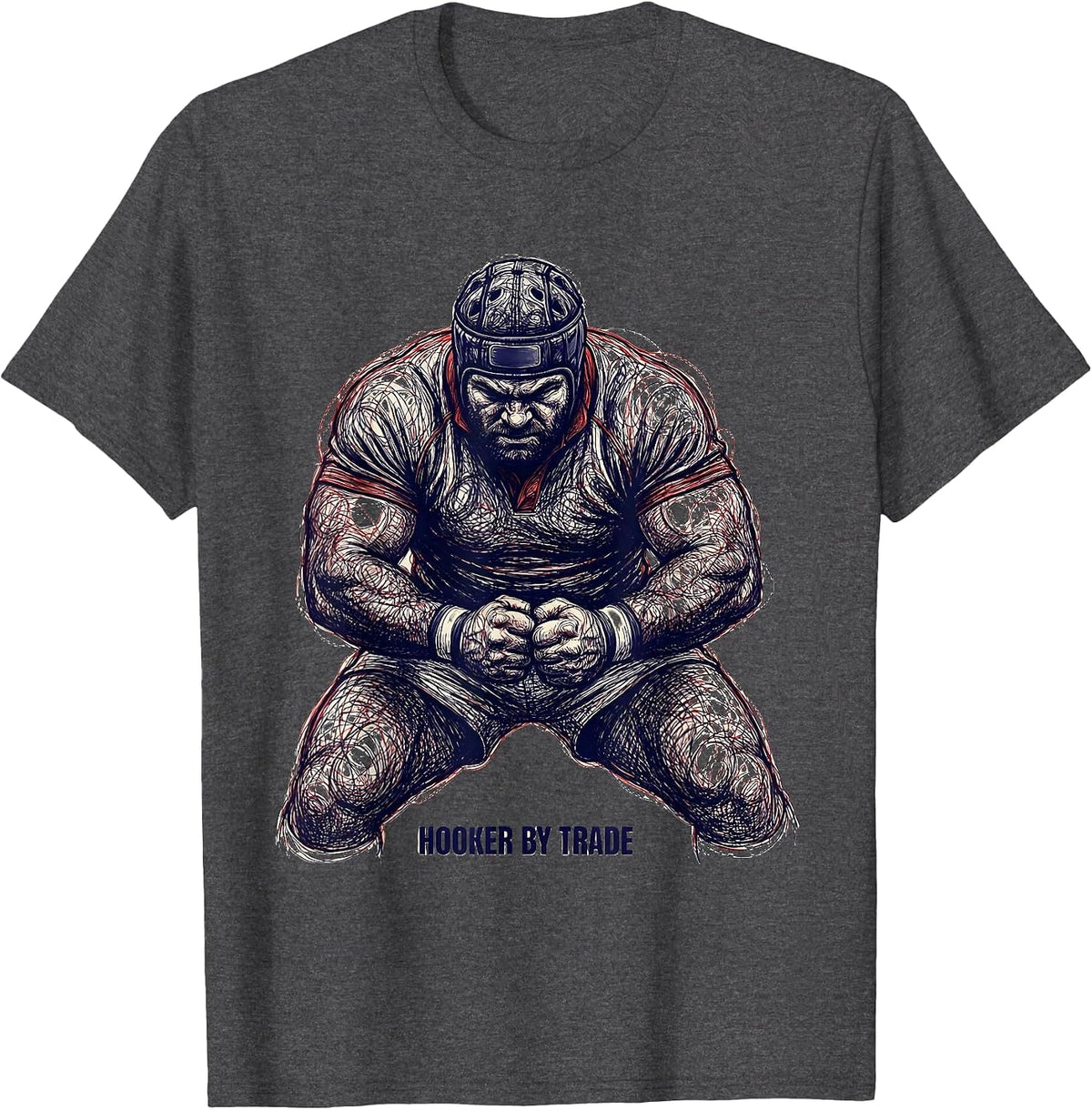 Hooker By Trade Rugby Player Design T-Shirt - Dark Heather Grey