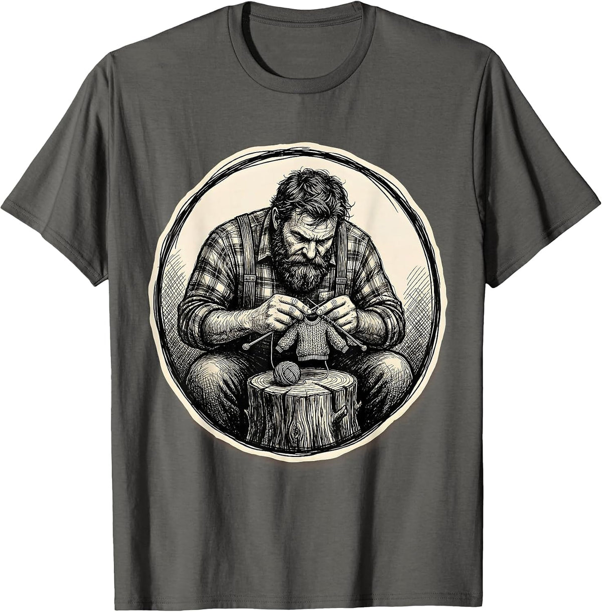 Lumberjack Knitting Funny Outdoorsy Humor Gift T-Shirt - Asphalt Grey