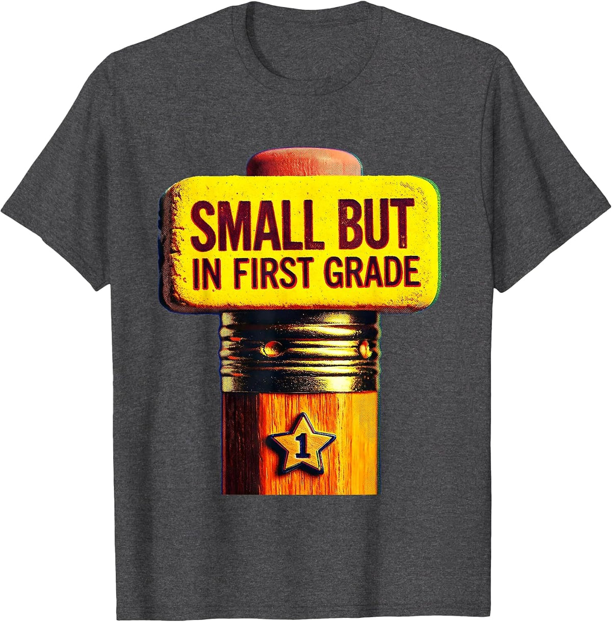 Small But In First Grade Kids School Design T-Shirt - Dark Heather Grey