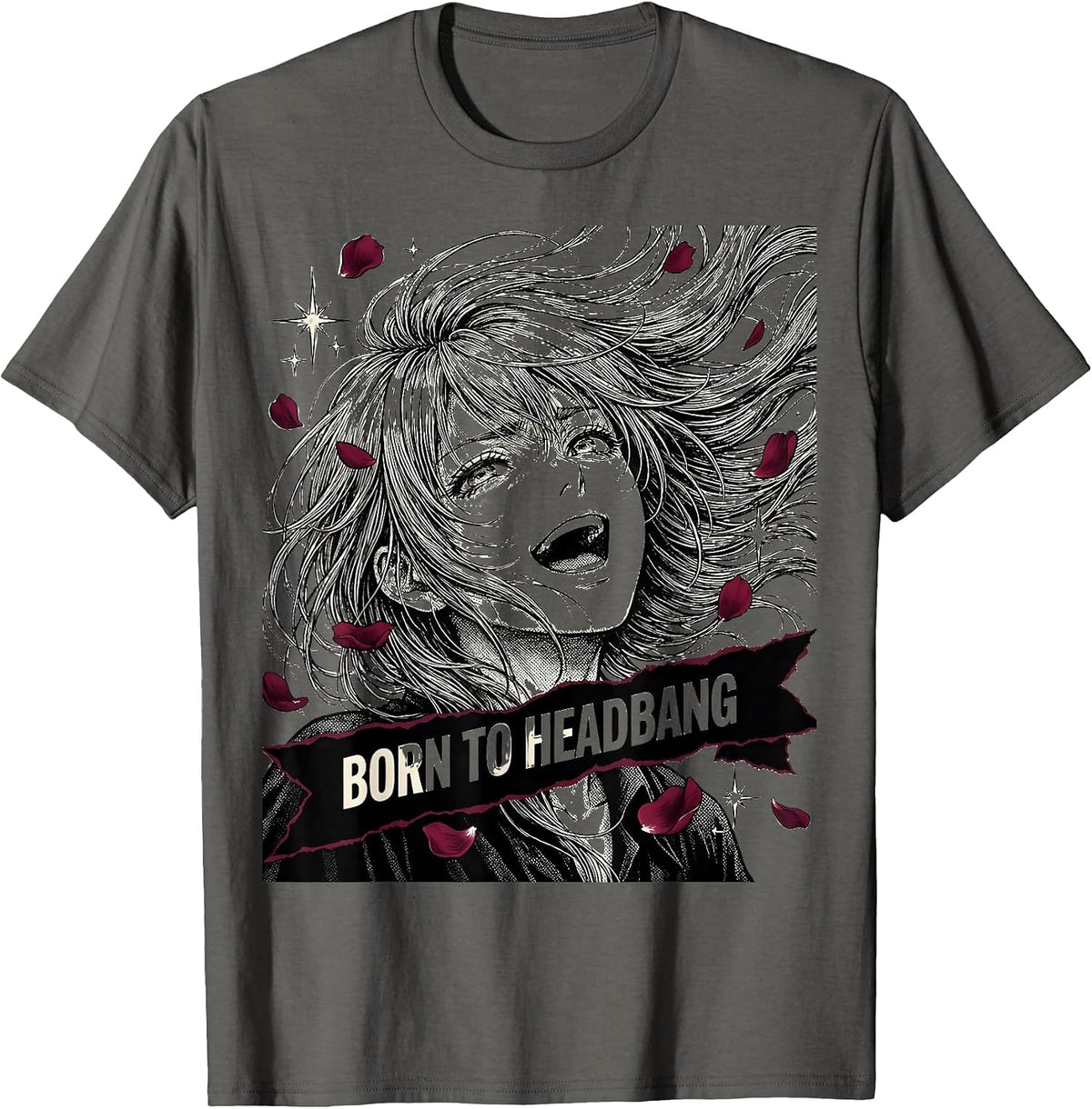 Men's Born to Headbang Metal Band Graphic Design T-Shirt - Asphalt Grey
