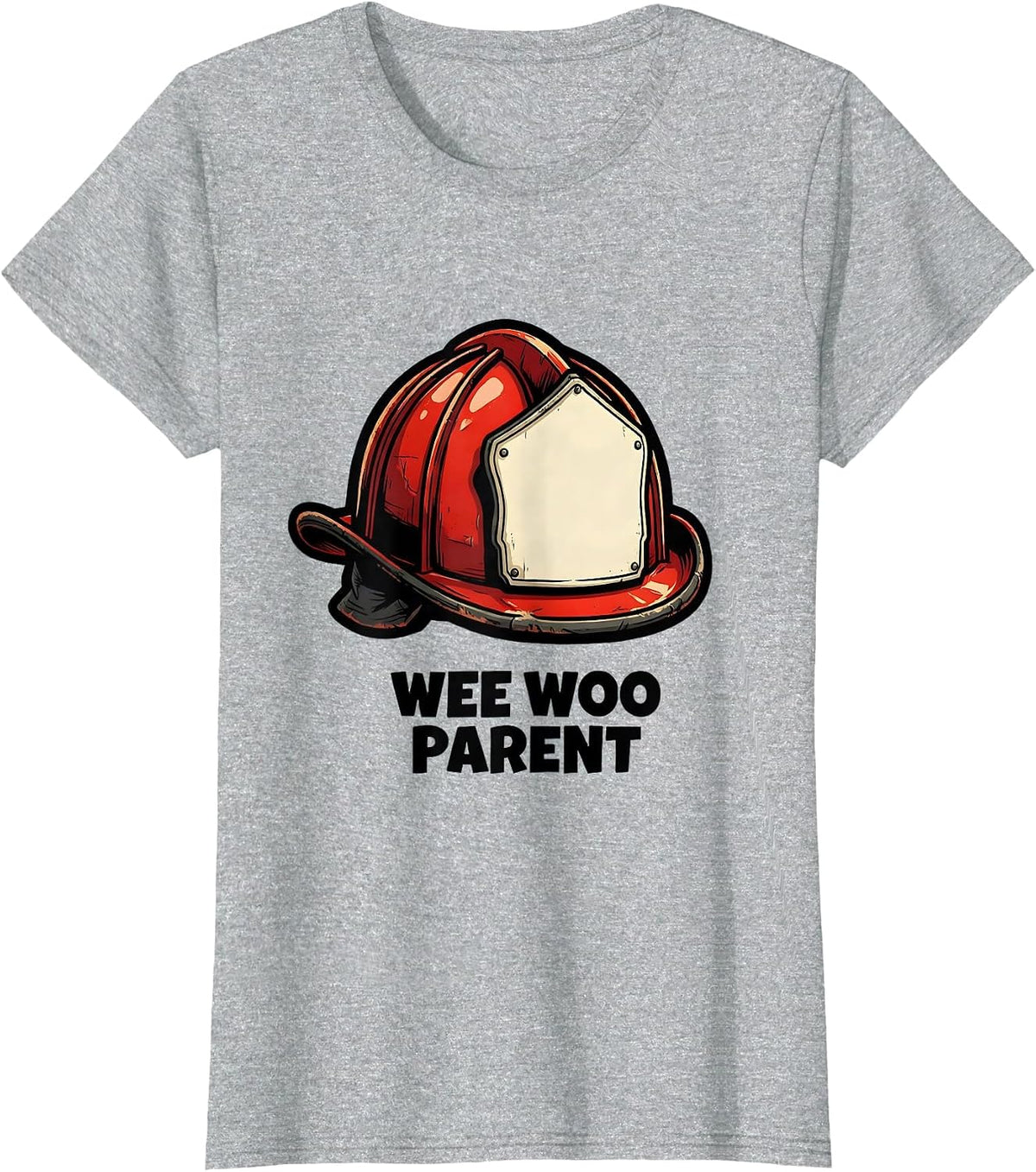 Wee Woo Parent Cartoon Firefighter Helmet Family Humor T-Shirt - Heather Grey