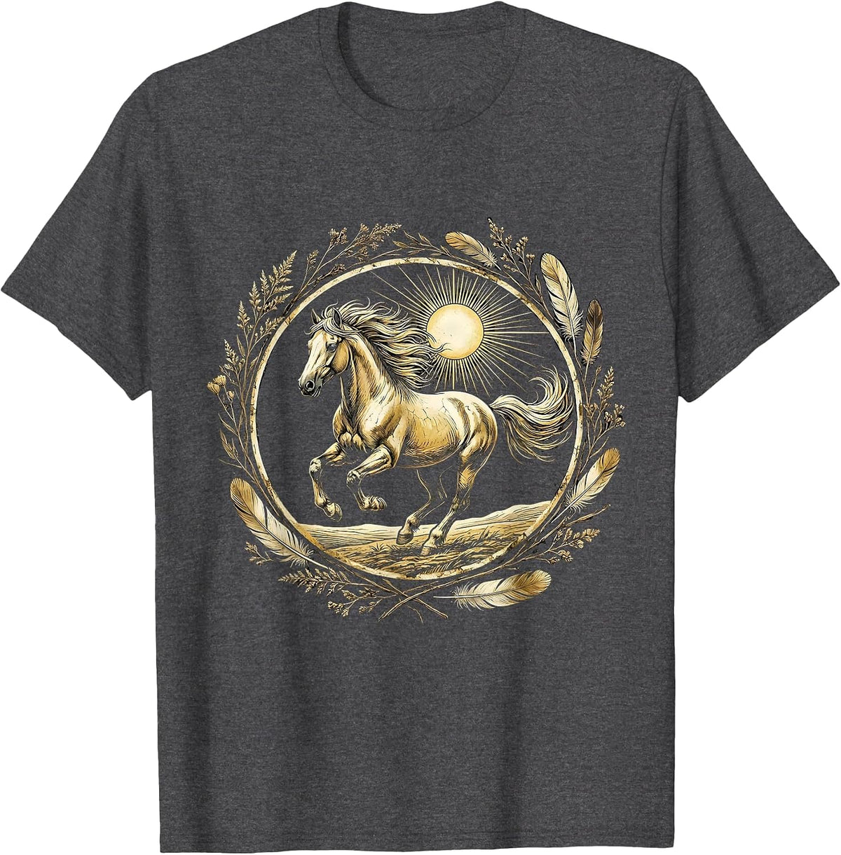 Wild Horse Galloping Through Open Plains Design T-Shirt - Dark Heather Grey